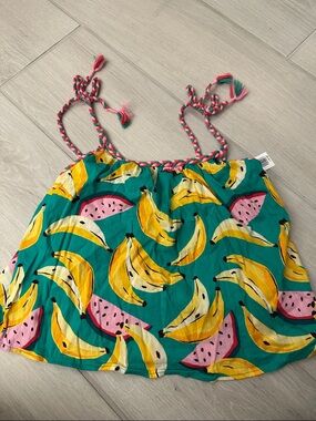 Old Navy Teal Tank Top with Yellow Banana & Pink Watermelon Print. NWT, Size L